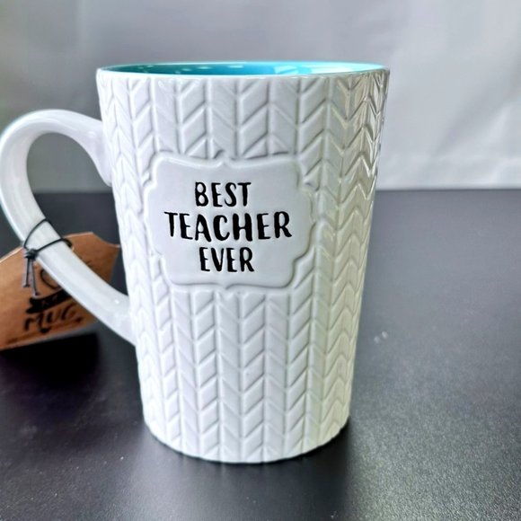 Best Teacher Mug, White Ceramic Coffee Cup with Blue Inside. - Picture 1 of 3